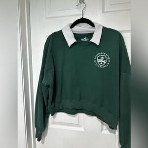 Hollister Forest Green and Cream Collar Shirt